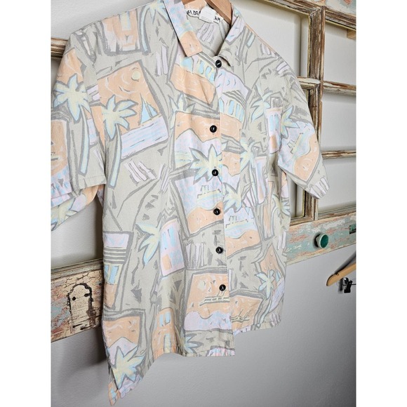 Vintage muted 80's Tropical button up ladies size medium - Picture 9 of 10